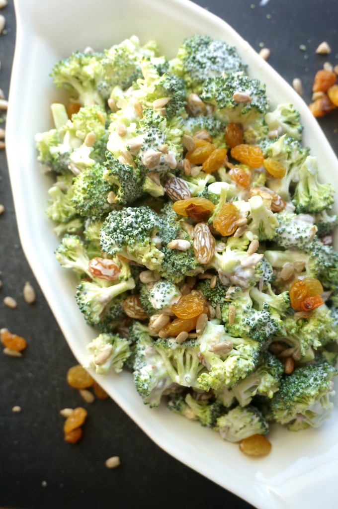 Broccoli Salad with Golden Raisins and Sunflower Seeds
