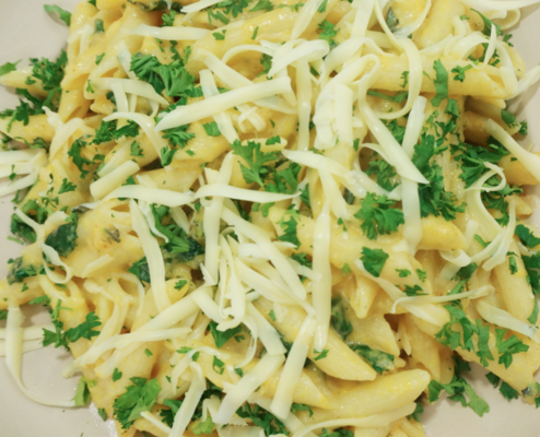 Healthy Mac N’ Cheese with Greens and Gruyere