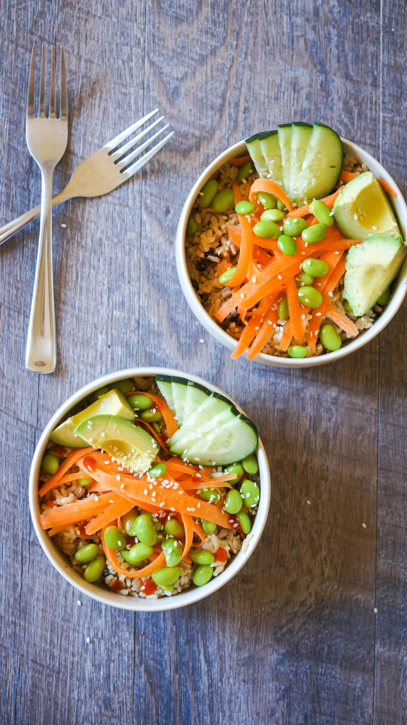 Sushi Inspired Rice Bowl. A quick, easy, and healthy lunch that everyone will love!