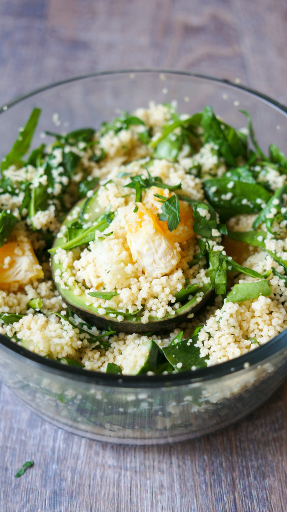 Couscous Salad in Avocado Bowls. A fun, healthy, fresh salad and only 10 minutes to make!