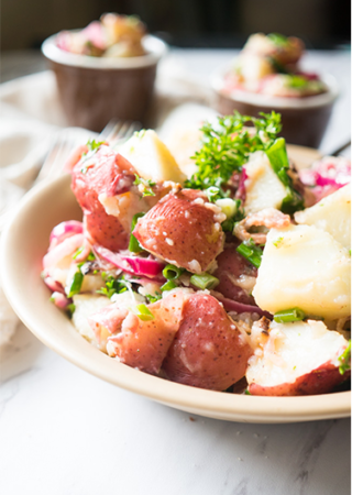 German Potato Salad with Bacon and Red Onion