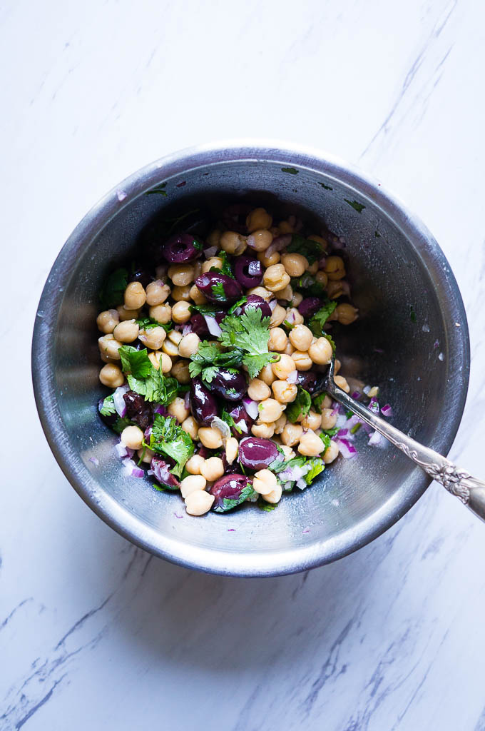 Chickpea Salad with Lemon, Tuna, and Olives. The perfect lunch for 2: a fresh, pantry staple meal that is good on the budget and even better for you!