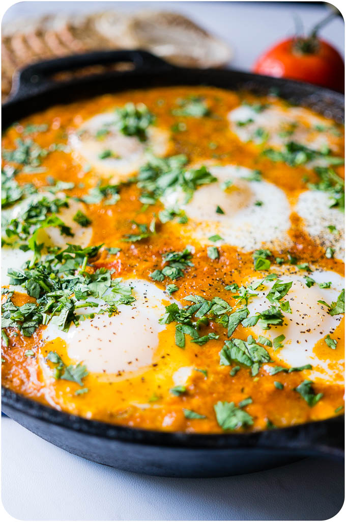 Baked Egg Shakshouka with Butter Beans. A bright and tangy Israeli tomato dish that is versatile enough to be enjoyed for brunch, lunch, or dinner!