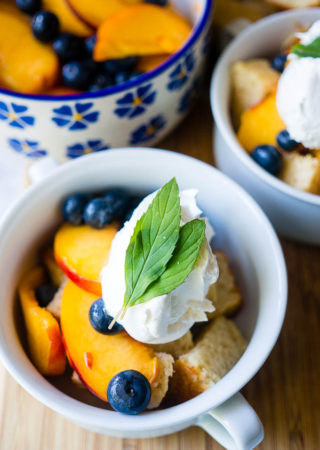 Vanilla Pound Cake with Fresh Peaches & Blueberries