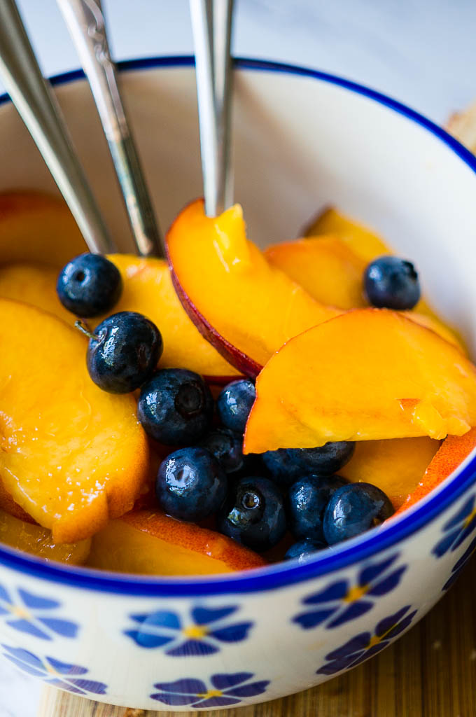 Vanilla Pound Cake with Fresh Peaches & Blueberries. A simple dessert that can be made with pantry staples and highly customizable depending on what fruits are in season!