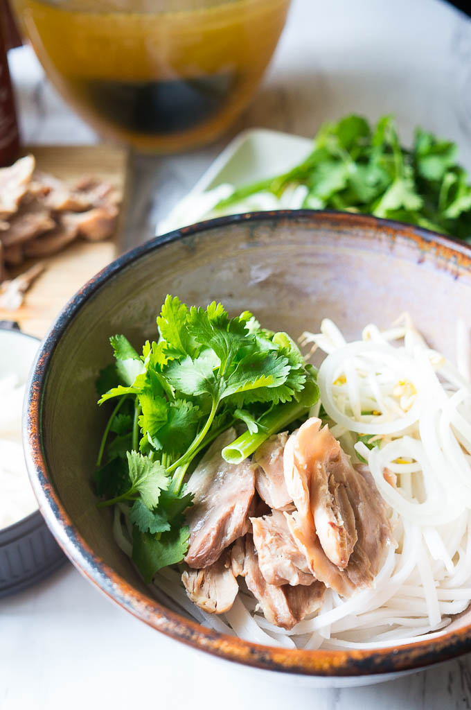 Pressure Cooker Pho Ga. The authentic flavors of Vietnamese pho, but in only 20 minutes! This pho for beginners is a cozy, feel good soup that is the perfect way to warm up on a cool autumn evening.