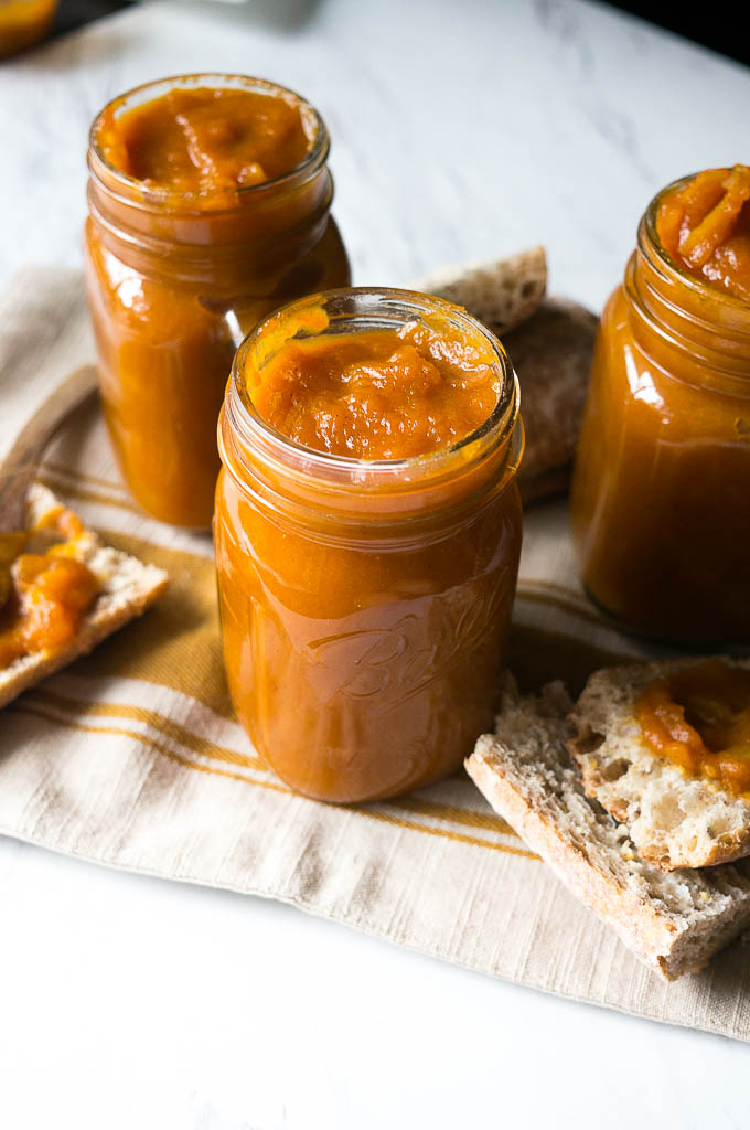 Pressure Cooker Spiced Pumpkin Apple Butter. A seasonal treat to slather on fresh bread, pancakes, or even as a topping for ice cream. Makes your house smell fabulous too!