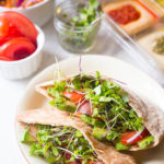 Veggie Pitas with Hummus. No being disappointed by a bland veggie sandwich, this one is PACKED with flavor and texture, making it the perfect light healthy lunch.