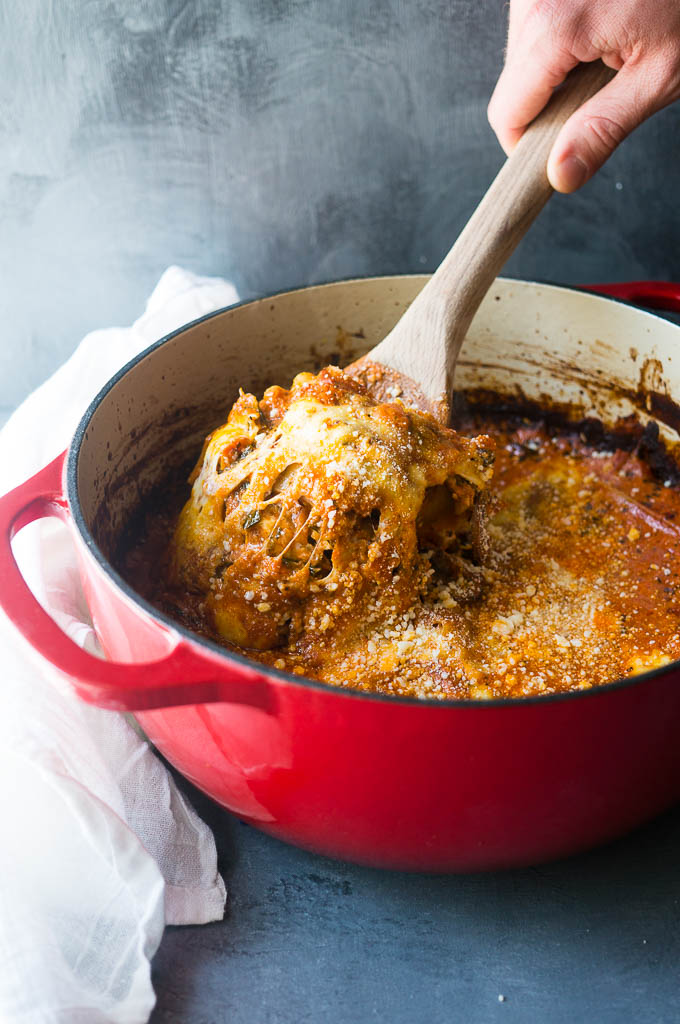 One Pot Lasagna Bake. An incredibly rich base of sauce, bacon, and veggies majorly amp up the taste in this super easy, all in one pot lasagna.