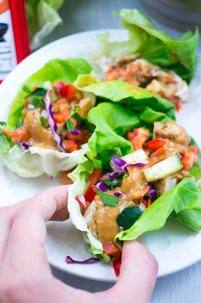 Asian Grilled Chicken Lettuce Wraps with Dorot combine my favorite summer foods - grilled chicken, basil, and lots of raw veggies!
