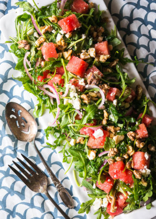 Watermelon Arugula Salad - an explosion of sweet, salty, nutty, and peppery flavor in every bite!