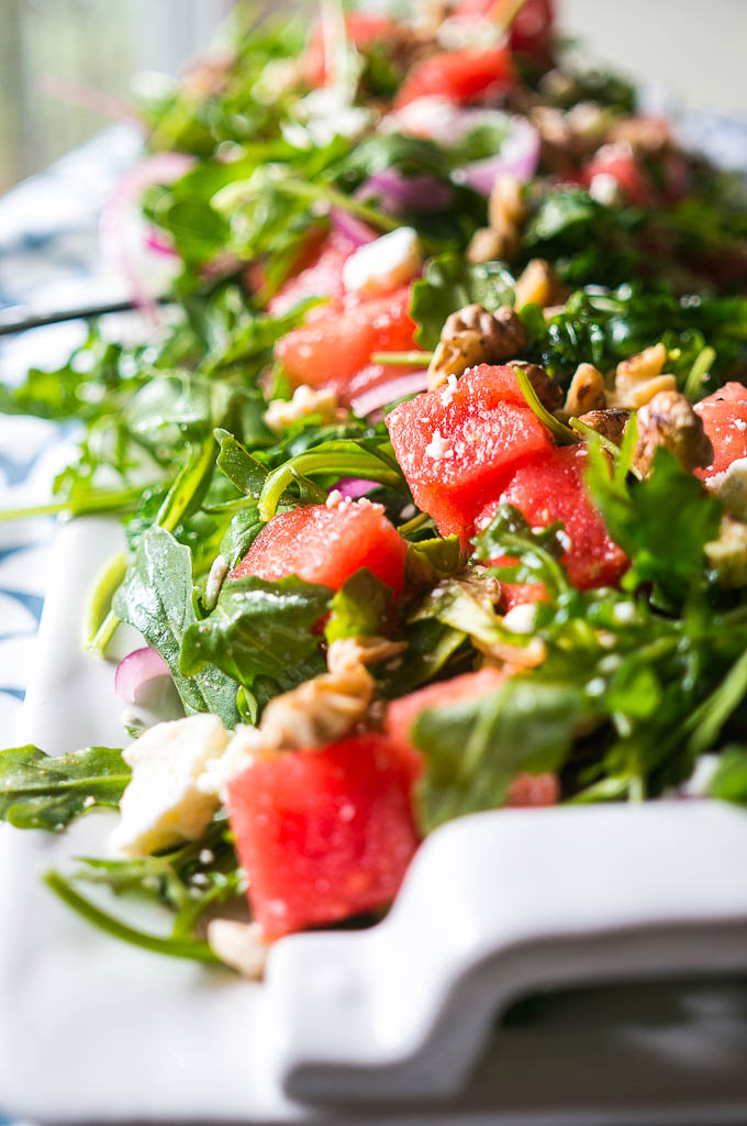Watermelon Arugula Salad - an explosion of sweet, salty, nutty, and peppery flavor in every bite!