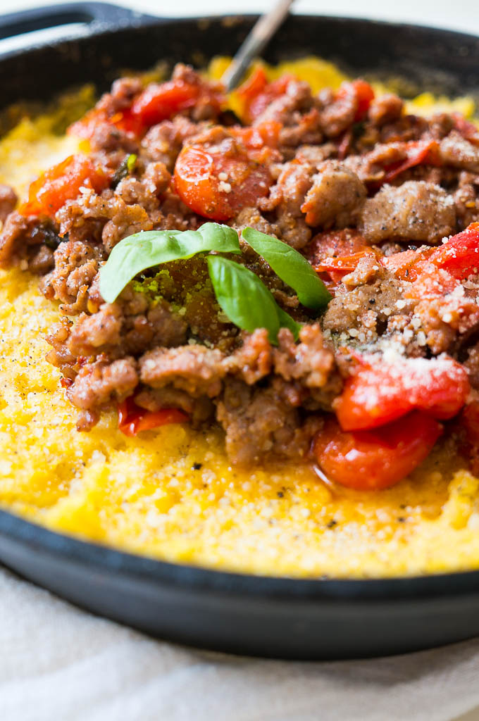 Savory Breakfast Polenta with Italian Sausage - a savory dish with just a few ingredients. Great for breakfast, lunch, or dinner!
