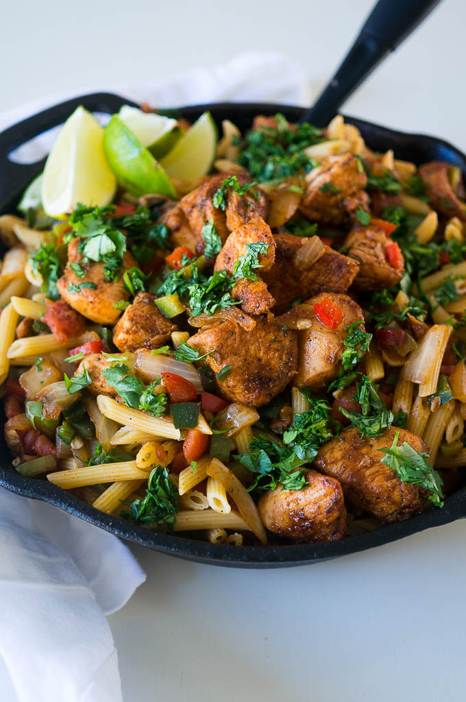 From The New Camp Cookbook, this One-Pan Chicken Fajita Pasta is a crowd pleaser that keeps dishes to a minimum!