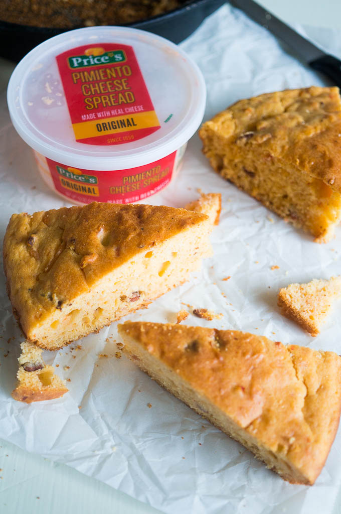 Bacon Pimiento Cheese Skillet Bread is the perfect after-school snack or easy side to any meal! Mix and bake all in one skillet!