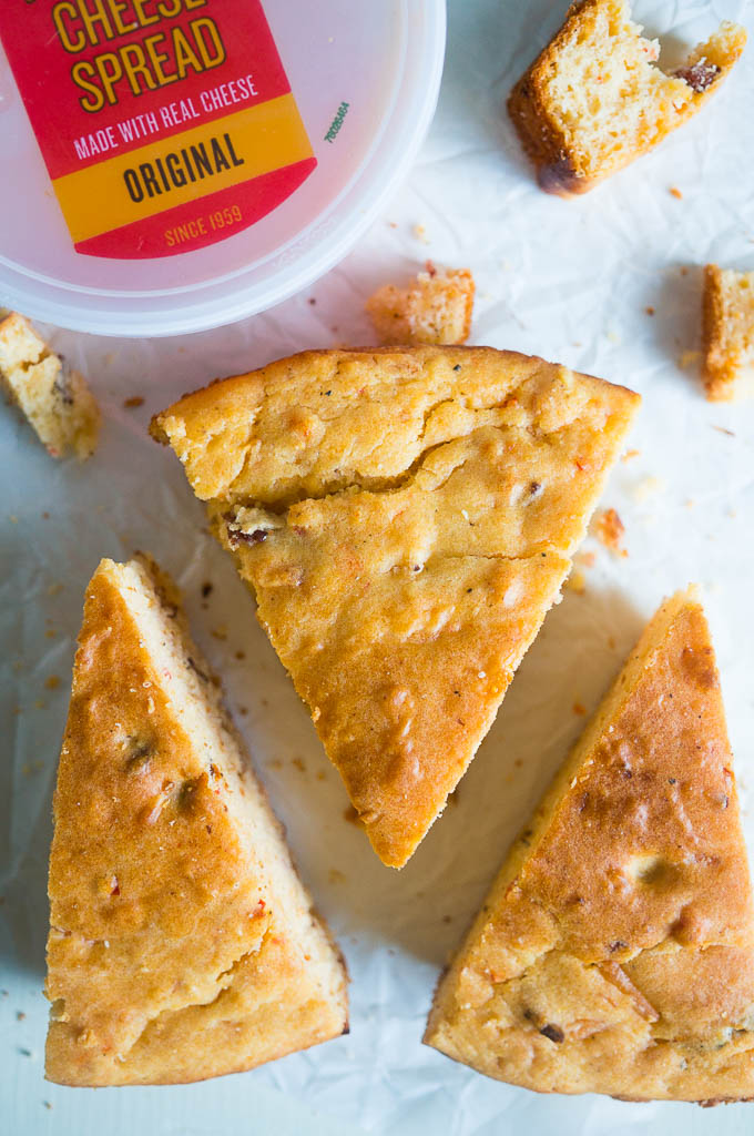 Bacon Pimiento Cheese Skillet Bread is the perfect after-school snack or easy side to any meal! Mix and bake all in one skillet!