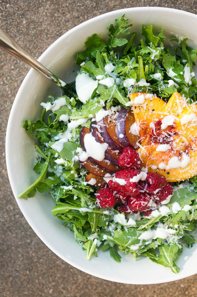 Arugula Salad with Stone Fruit is peppery, sweet, fruity, and acidic - it's a party in your mouth!