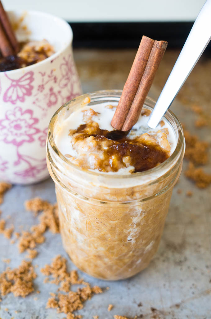 Pressure Cooker Pumpkin Spice Latte Oats. Real ingredients, a small kick of morning caffeine, and it won't break the bank!