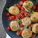 Pressure Cooker Jumbo Chicken Basil Meatballs - so moist, juicy, and combined with the yummiest mix of pancetta, tomatoes, and fresh parmesan!