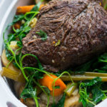 Pressure Cooker Kitchen Sink Pot Roast has the simple, old school flavors you're used to, with some baby kale added at the end for extra color and nutrition!
