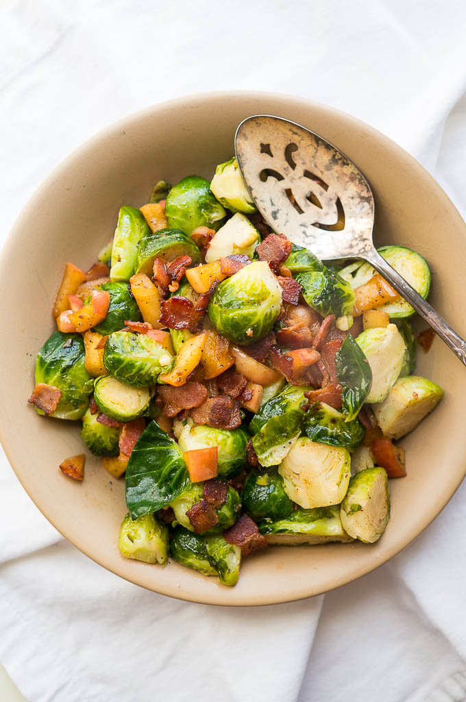 Jazz up your brussels sprouts this season with crispy bacon bits and juicy apple chunks!