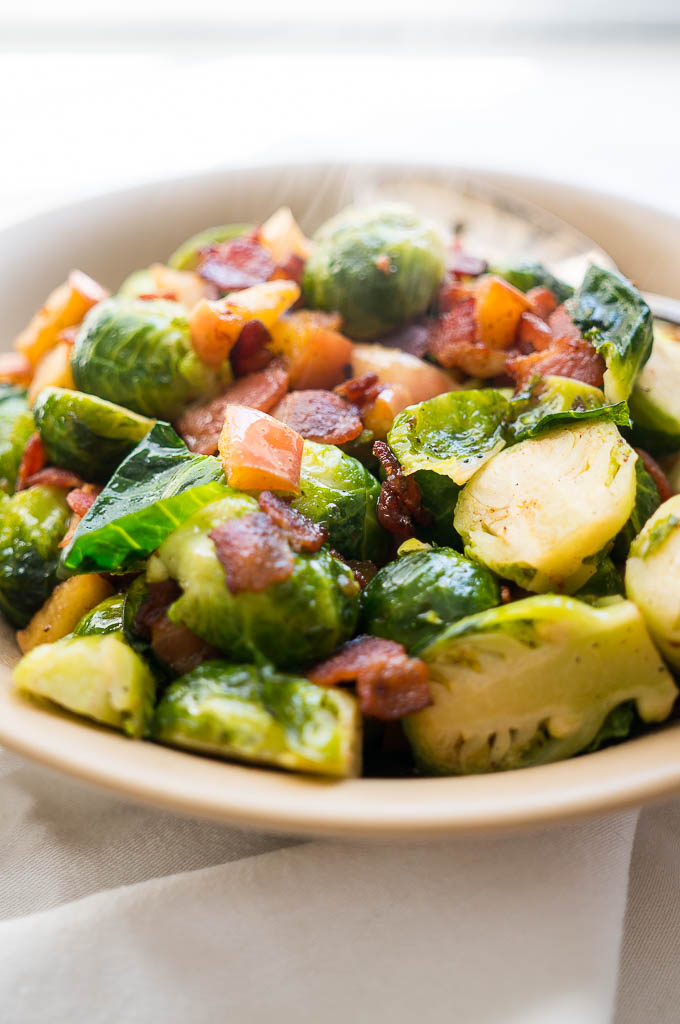 Jazz up your brussels sprouts this season with crispy bacon bits and juicy apple chunks!