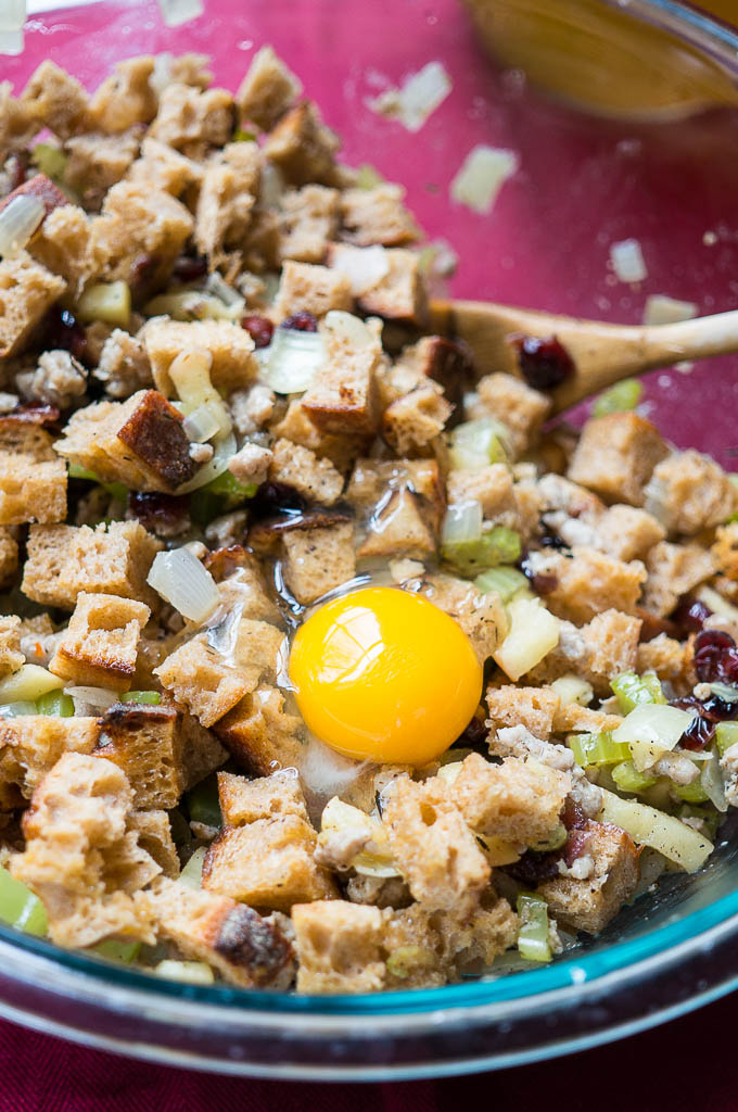 Pressure Cooker Savory Sausage Stuffing is moist, rich, and packed with celery, cranberries, apples, and more!