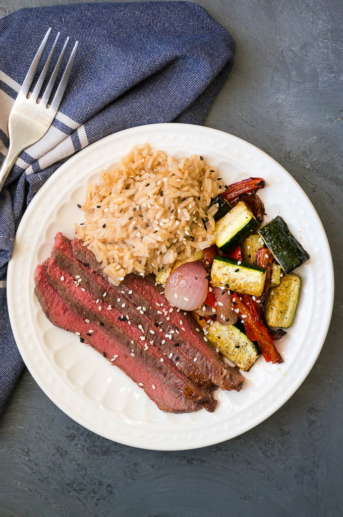 Sheet Pan Sesame Soy Steak and Veggies is a 30 minute dinner that's well-balanced and great for prepped lunches throughout the week!