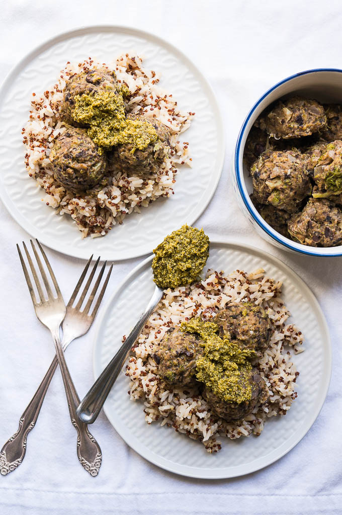 Pressure Cooker Portabello Black Bean Meatballs over rice is really going to surprise your taste buds! My guess is that you won't miss that they're not meat and you'll be loving the flavor punch in each nutritious bite.