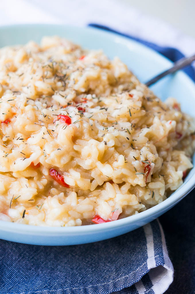 Pressure Cooker Caramelized Onion Risotto is rich, creamy, vegetarian, and cooks in under 10 minutes.