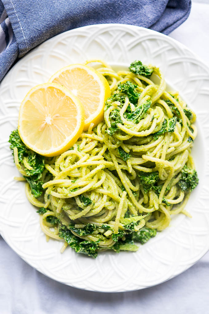 Pressure Cooker Creamy Kale Pasta is dairy free and made silky and delicious using blended cashews!
