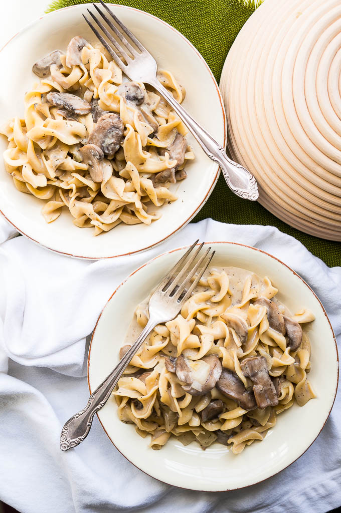 Pressure Cooker Mushroom Stroganoff is comfort food to the core without the heavy beef to weigh it down!