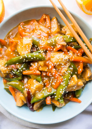 Pressure Cooker Orange Chicken Stir Fry is better than take out and has a REAL orange flavor from fresh oj and grated zest.