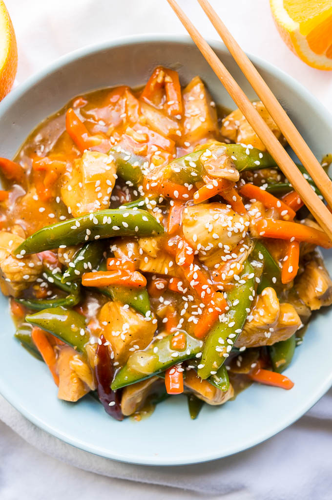 Pressure Cooker Orange Chicken Stir Fry is better than take out and has a REAL orange flavor from fresh oj and grated zest.