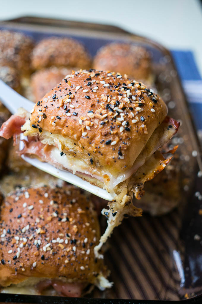 Everything Bagel Ham and Cheese Sliders are perfect for any party, weeknight dinner for the kids, or a pan of goodness to bring to your friend!