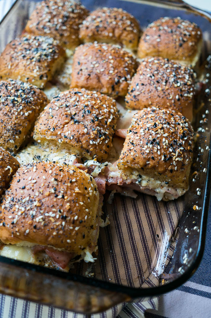 Everything Bagel Ham and Cheese Sliders are perfect for any party, weeknight dinner for the kids, or a pan of goodness to bring to your friend!