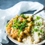 Pressure Cooker Chickpea and Potato Curry is a perfectly spiced meatless dinner that is made in under 30 minutes and can be served on a heaping pile of comforting and healthy brown or white rice.
