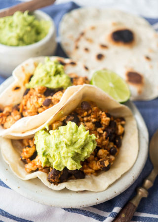 Pressure Cooker Adobo Sofritas Tacos with Black Beans and lime guacamole are a summer must for your meatless mondays!